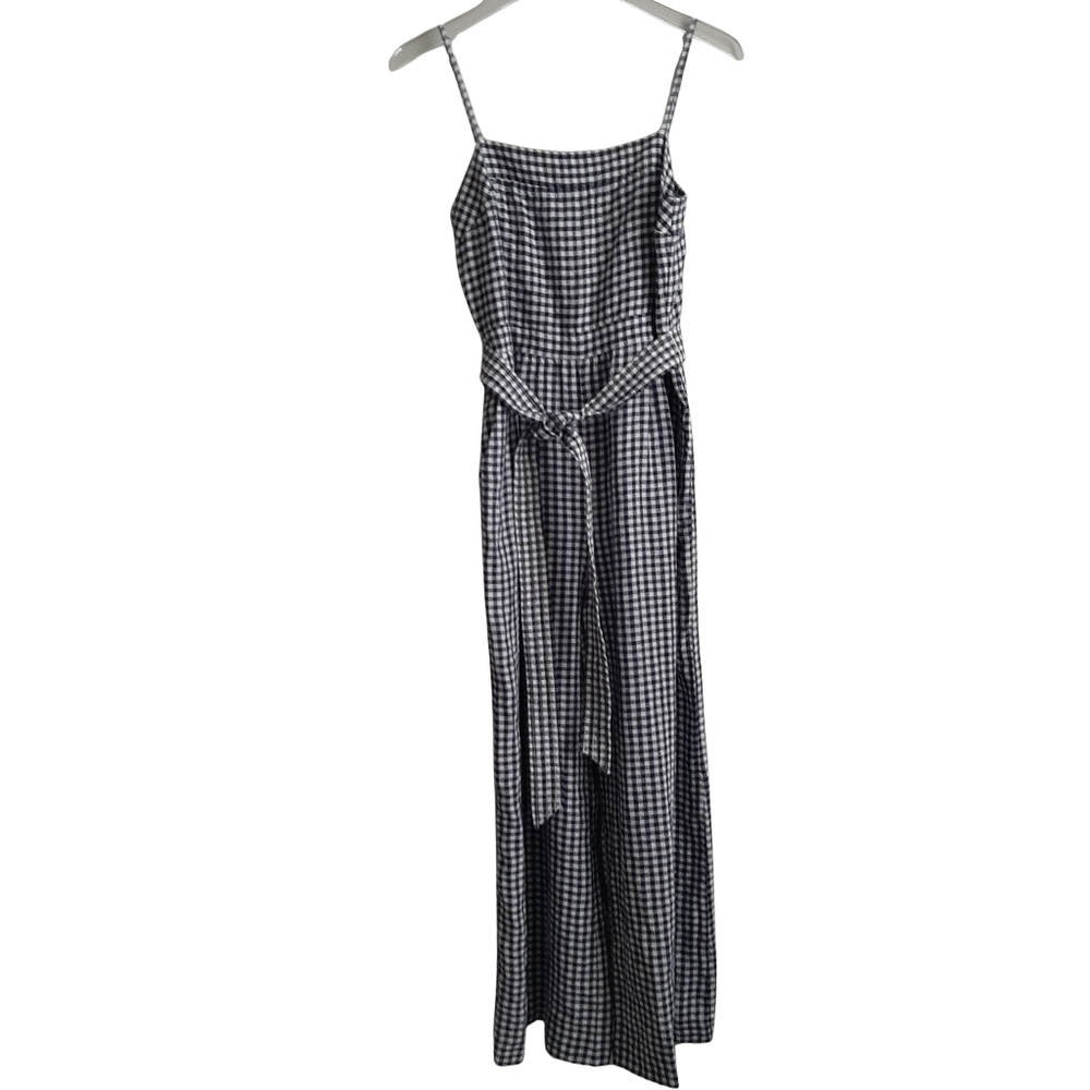 J. Crew Gingham Linen Jumpsuit Navy And White Size 10 - Picture 5 of 15